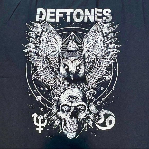 💚NEW Deftones Diamond Eyes Skull Owl 2002 Tour Band Tee Gojira Graphic T-Shirt - Picture 4 of 10
